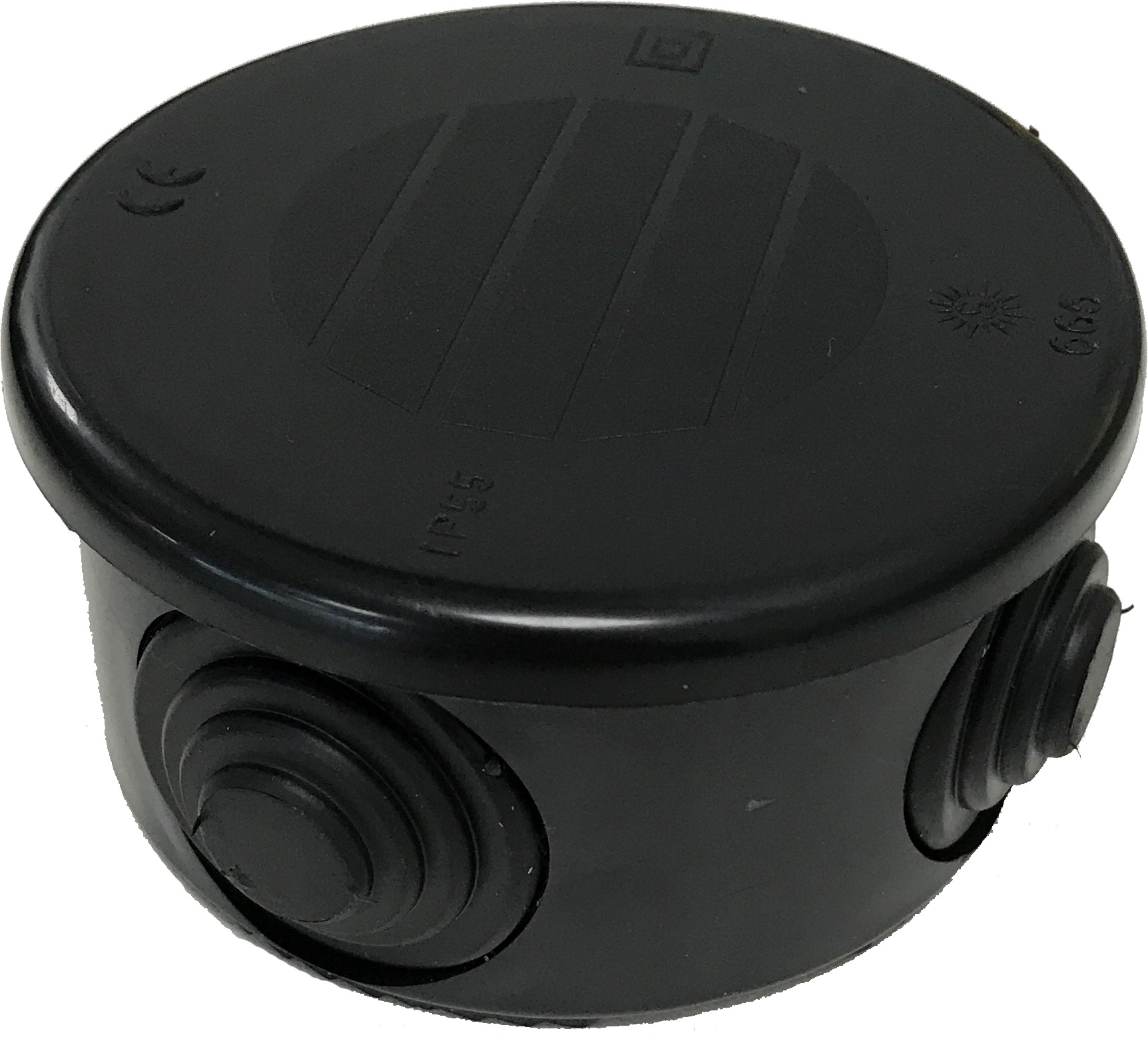 WIB 6/E (100665) - IP54 77mm Diameter x 40mm round Black junction box c/w piercable entries
