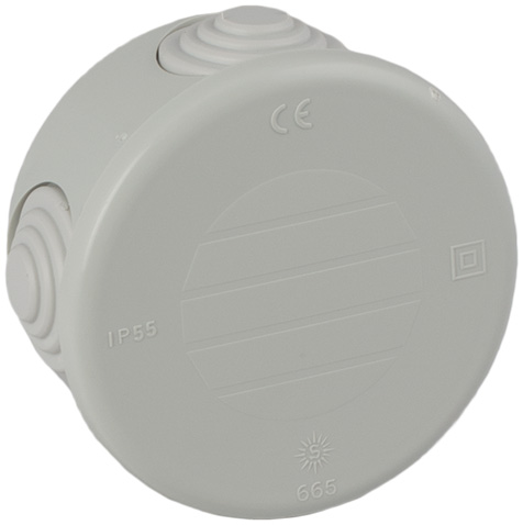 WIB 6/E (100665) - IP54 77mm Diameter x 40mm round Grey junction box c/w piercable entries